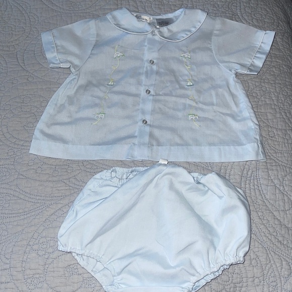 Two piece embroidery baby blue with white trim.Heirloom, portrait, classic - Picture 4 of 13